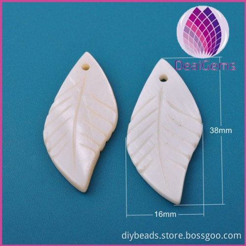 large size shell leaves 18x 36mm / white shell pendant